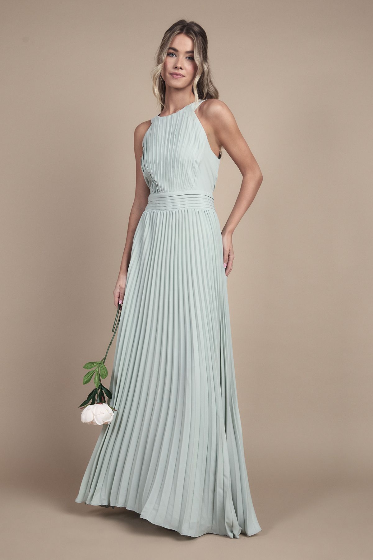 Coast Teen Pleated Halterneck Bridesmaid Dress Sage image 1