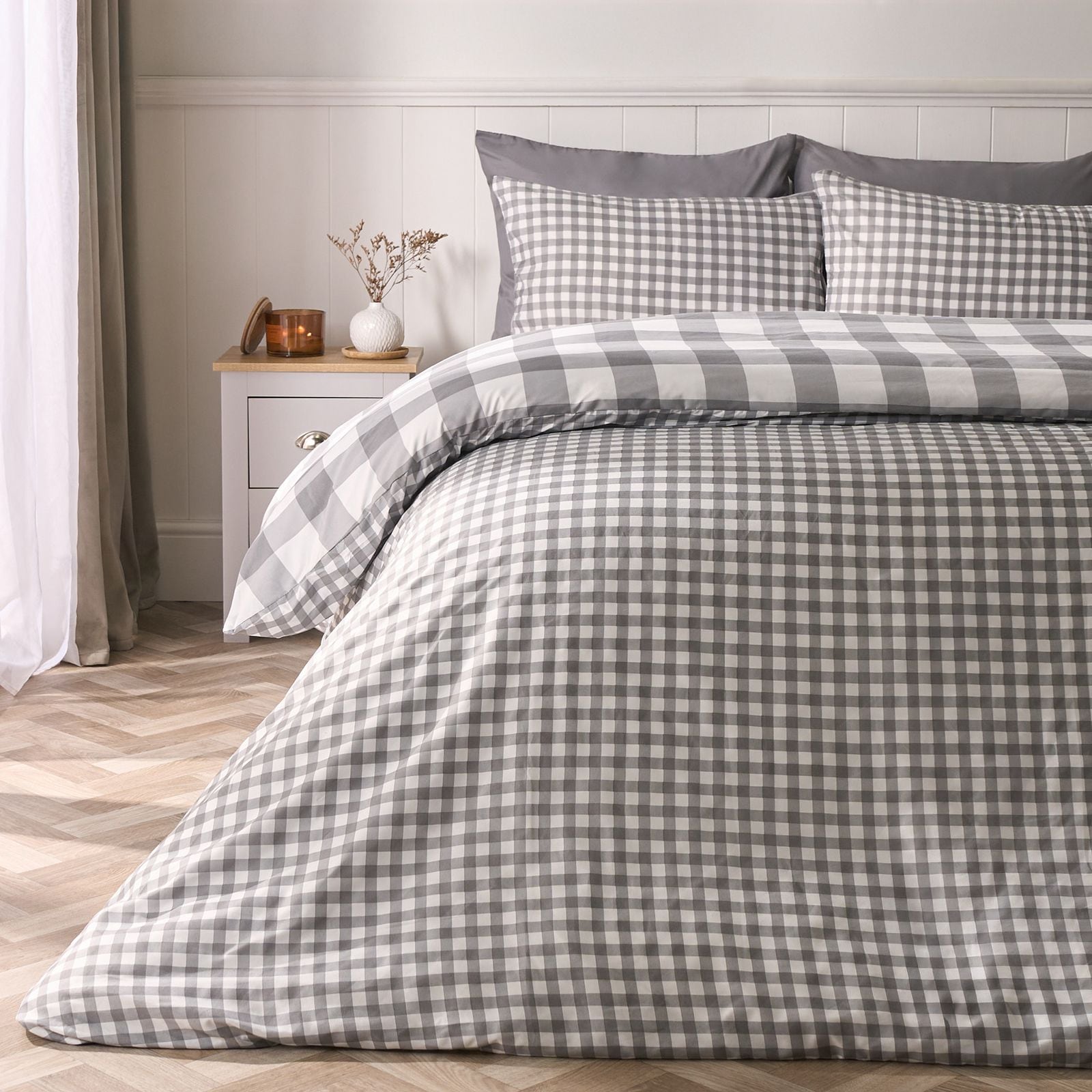 OHS Gingham Reversible Bedding Set Duvet Cover with Pillowcase