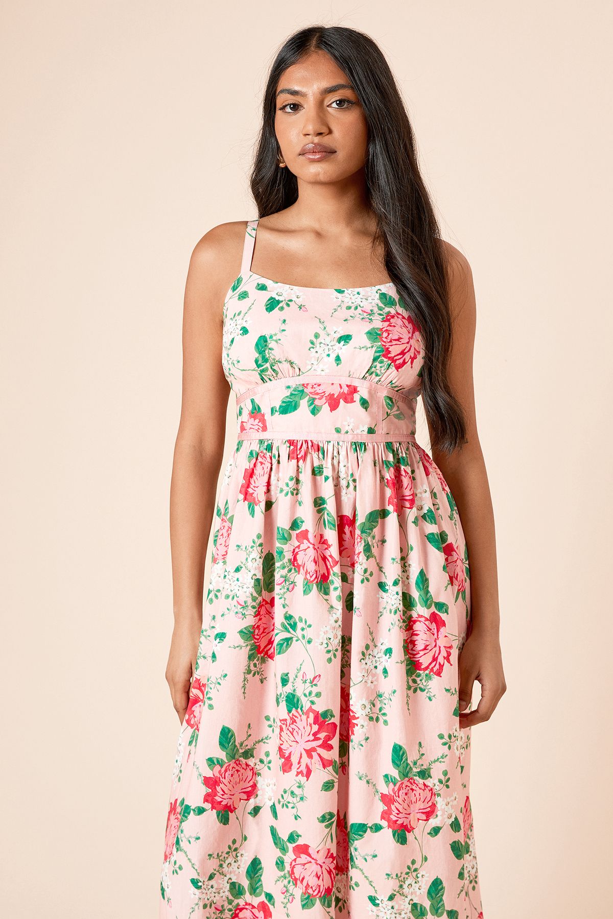 Dorothy Perkins Petite Contrast Binding Detail Printed Poplin Midaxi Dress Pink image 2