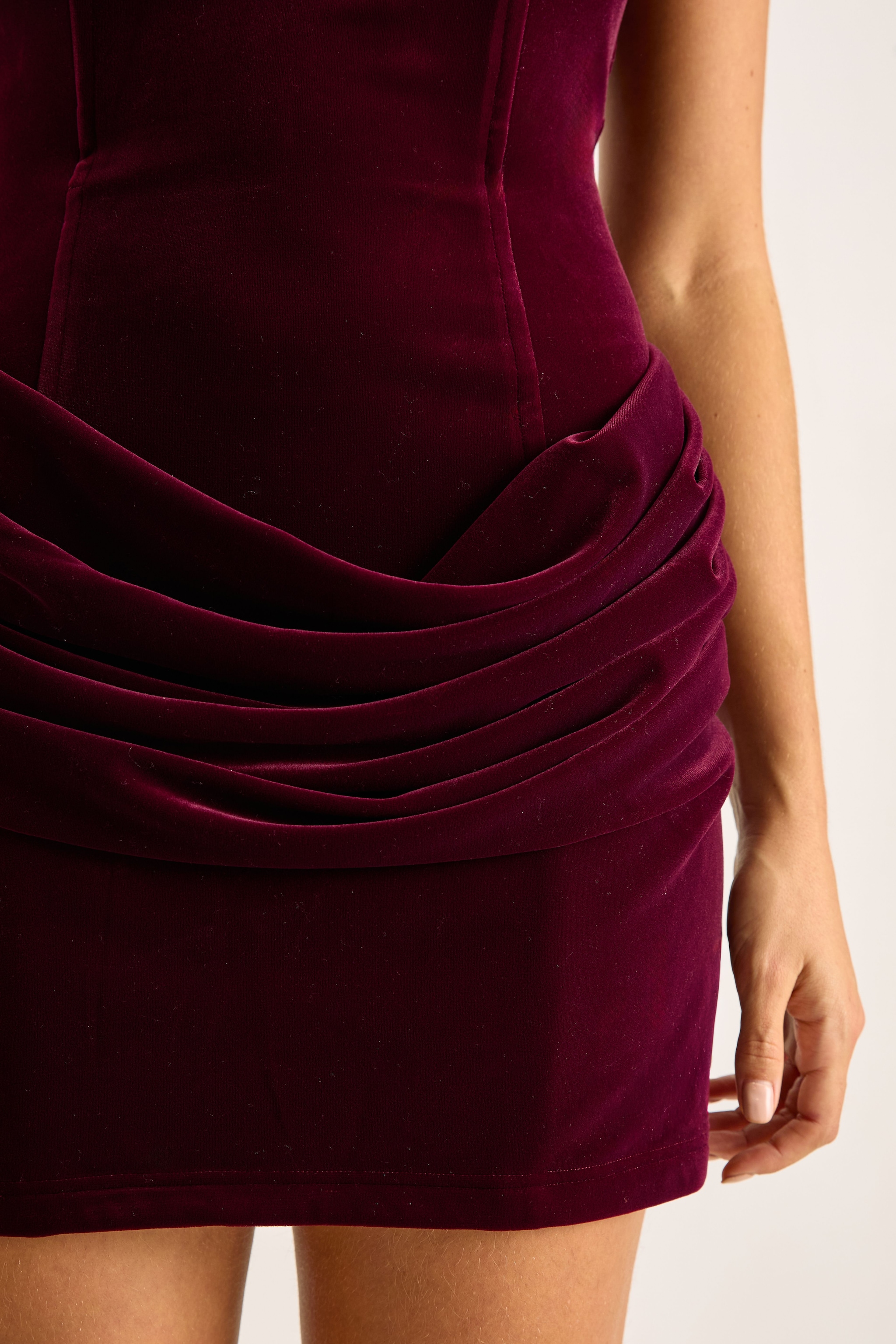 NastyGal Velvet Boned Drape Mini Dress Wine image 3