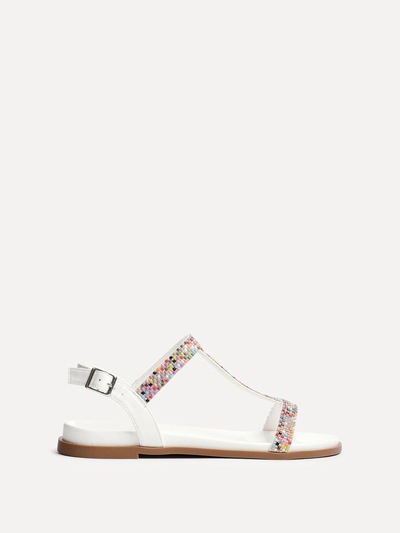 Linzi Lois White Faux Leather T-Bar Flat Sandal