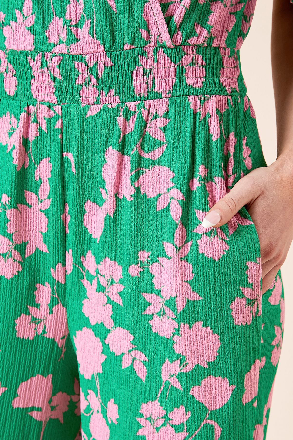 Dorothy Perkins Green Floral Wrap Front Angel Sleeve Jersey Jumpsuit Green image 5