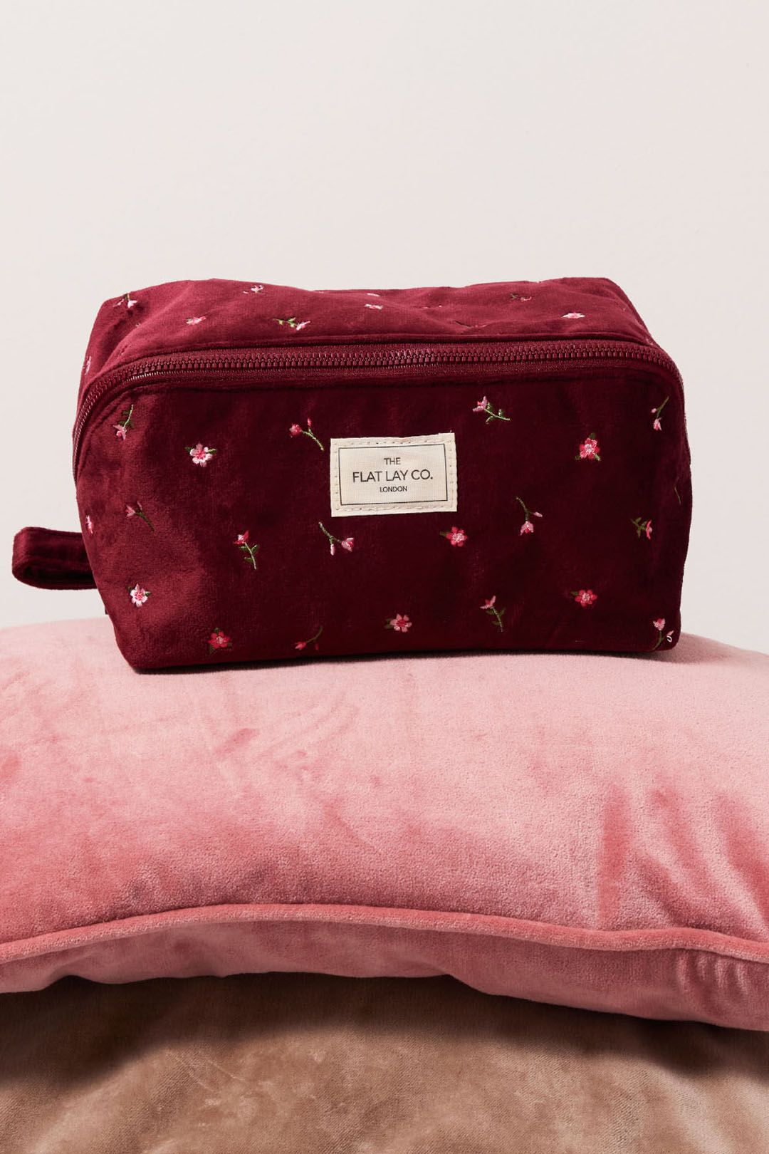 The Flat Lay Co Makeup Box Bag - Ditsy Roses & Flowers Burgundy Embroidered Velvet Multi image 10