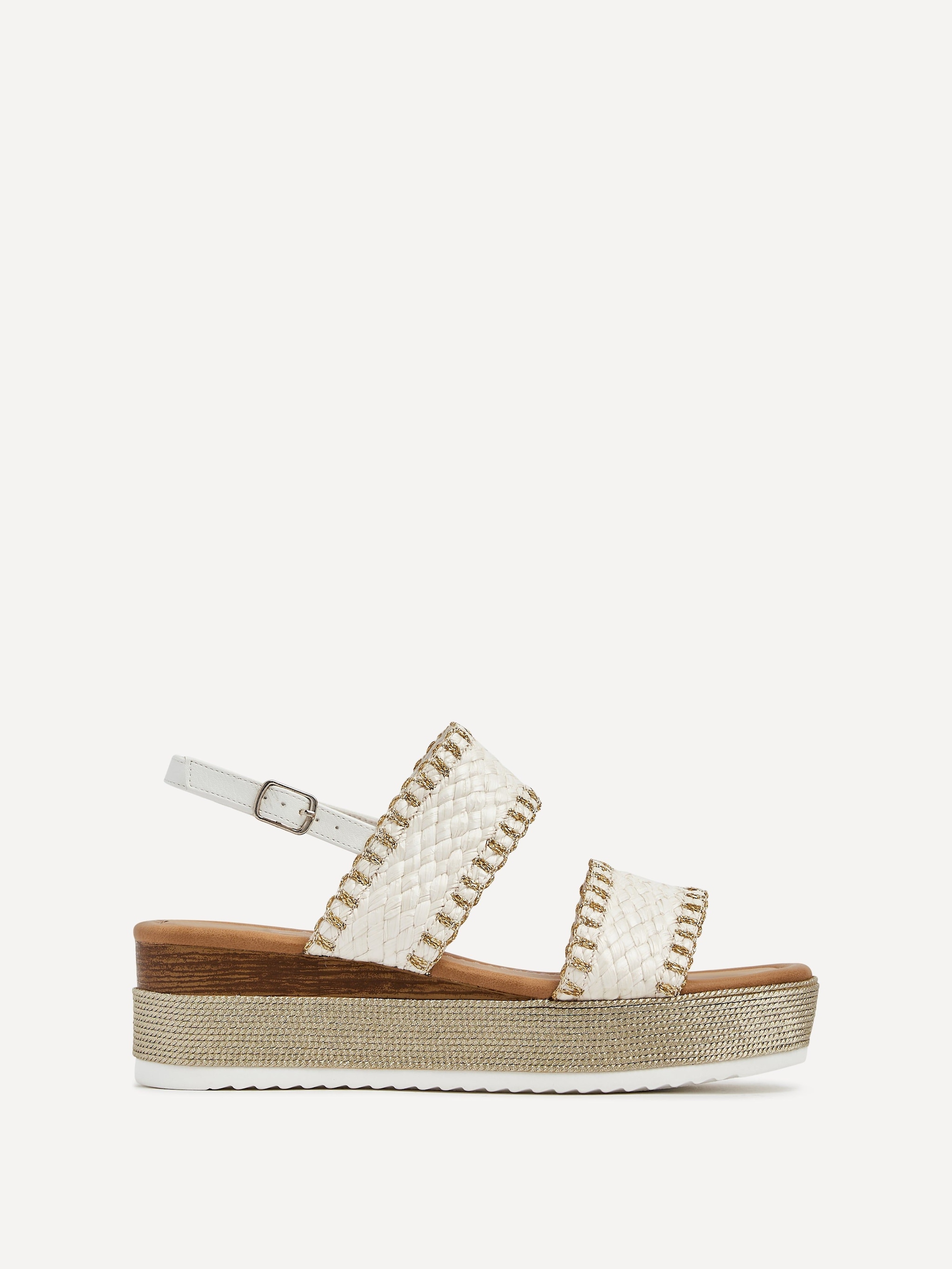 Linzi Willow White & Gold Crochet Inspired Two Part Flatform Sandal image 1