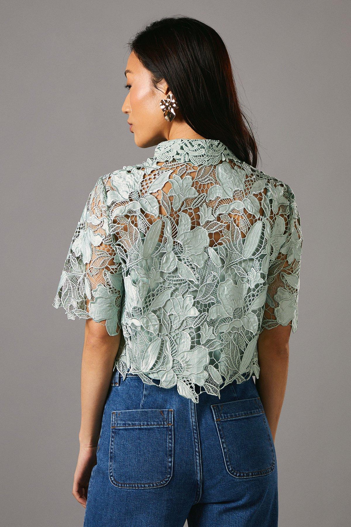 Coast Lace Pearl Button Shirt Sage image 3
