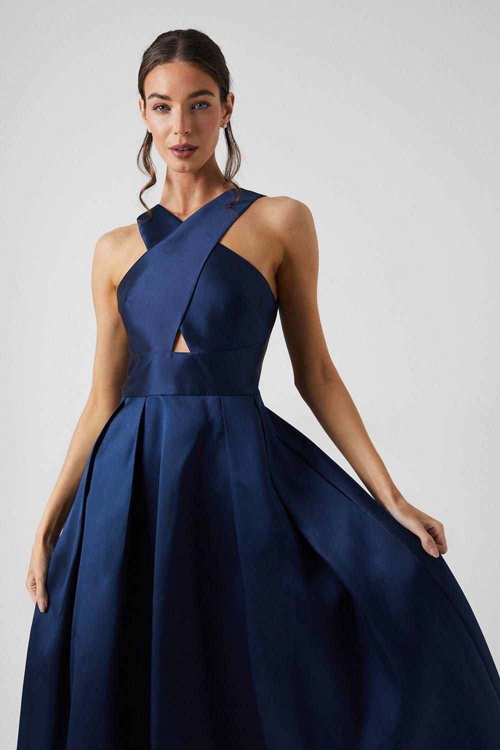 Coast Cross Neck Twill Bridesmaid Dress Navy image 2