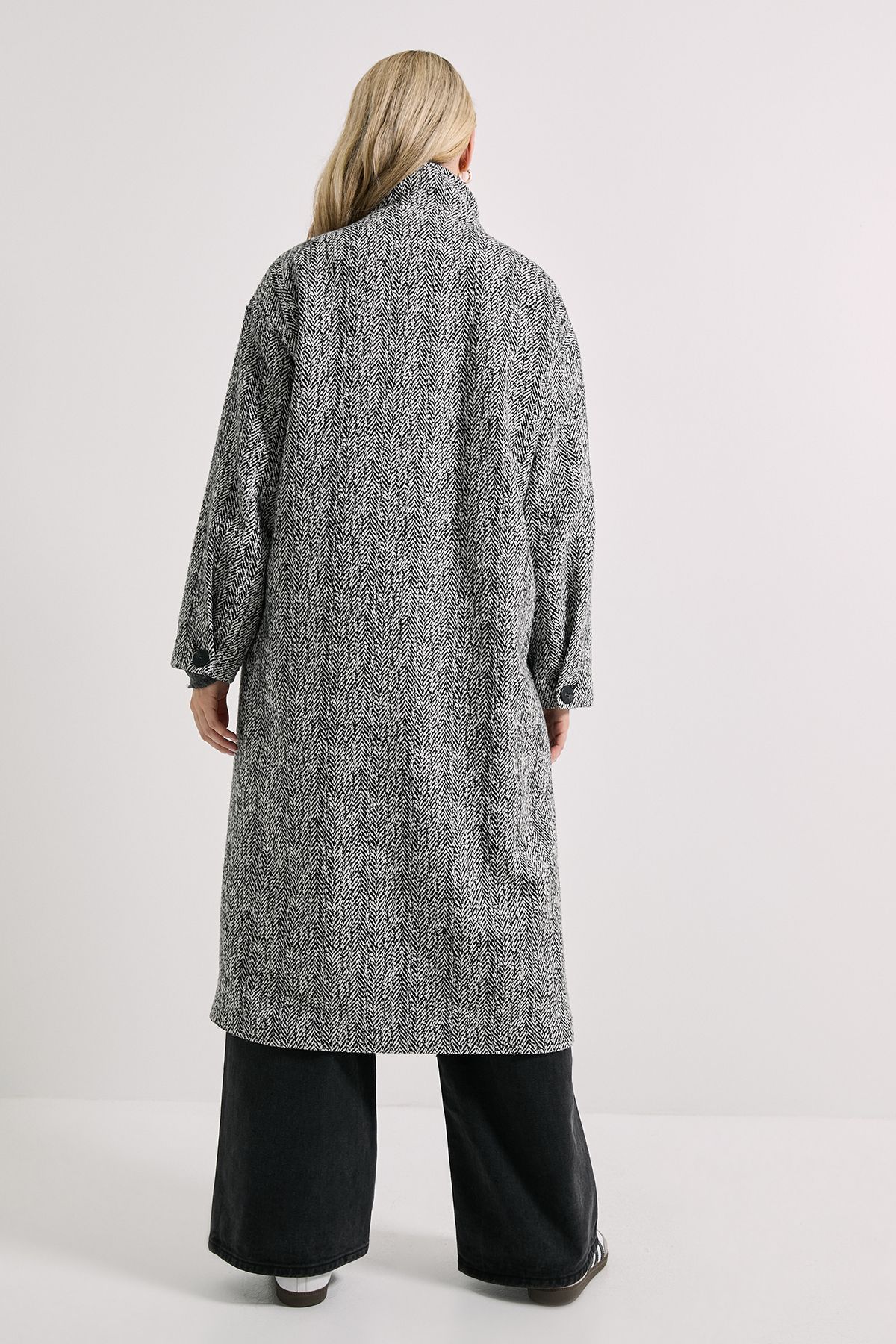 Dorothy Perkins Funnel Neck Button Detail Longline Coat Grey Marl image 3