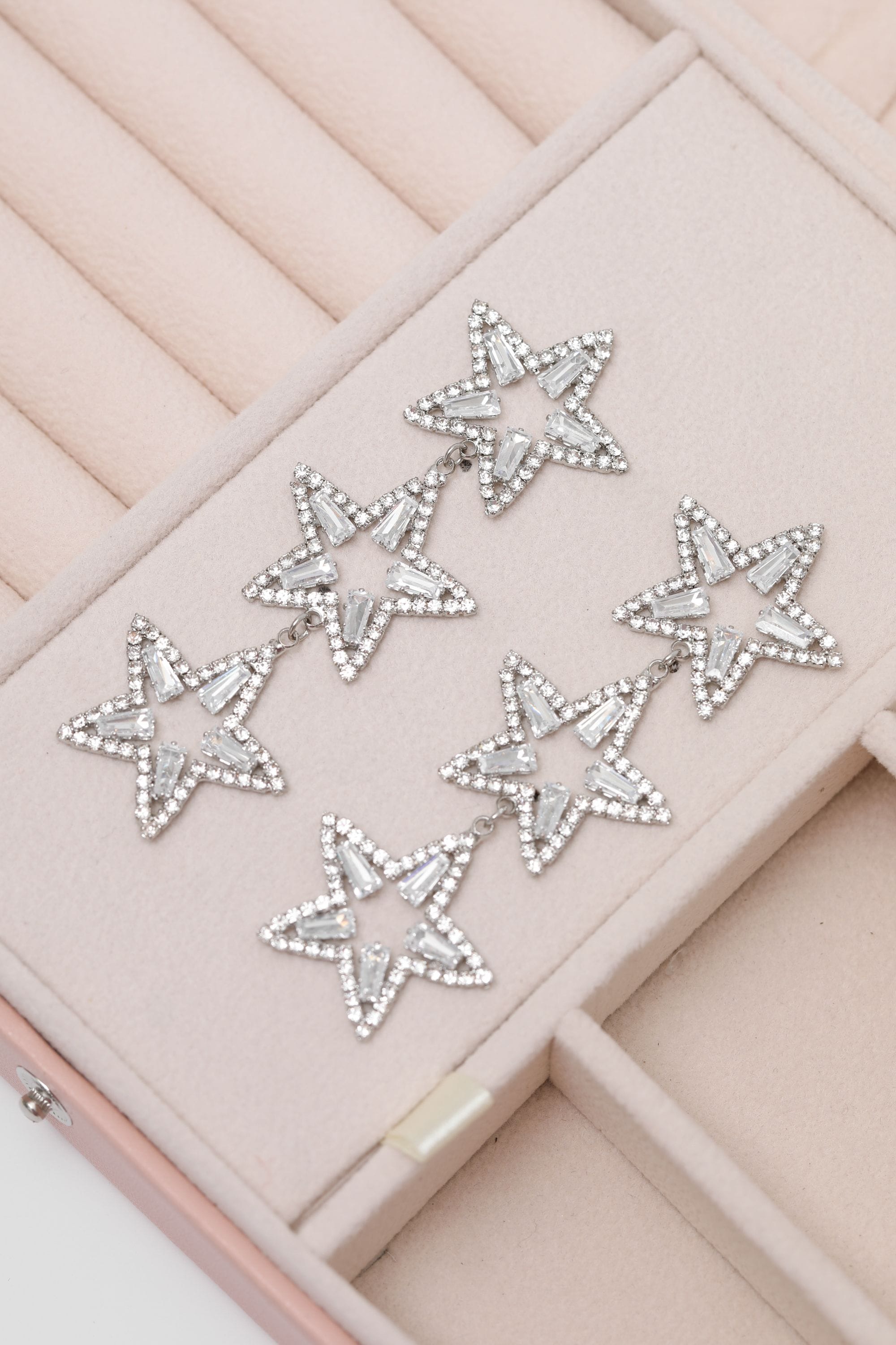 Mood Silver Crystal Triple Star Statement Drop Earrings image 3