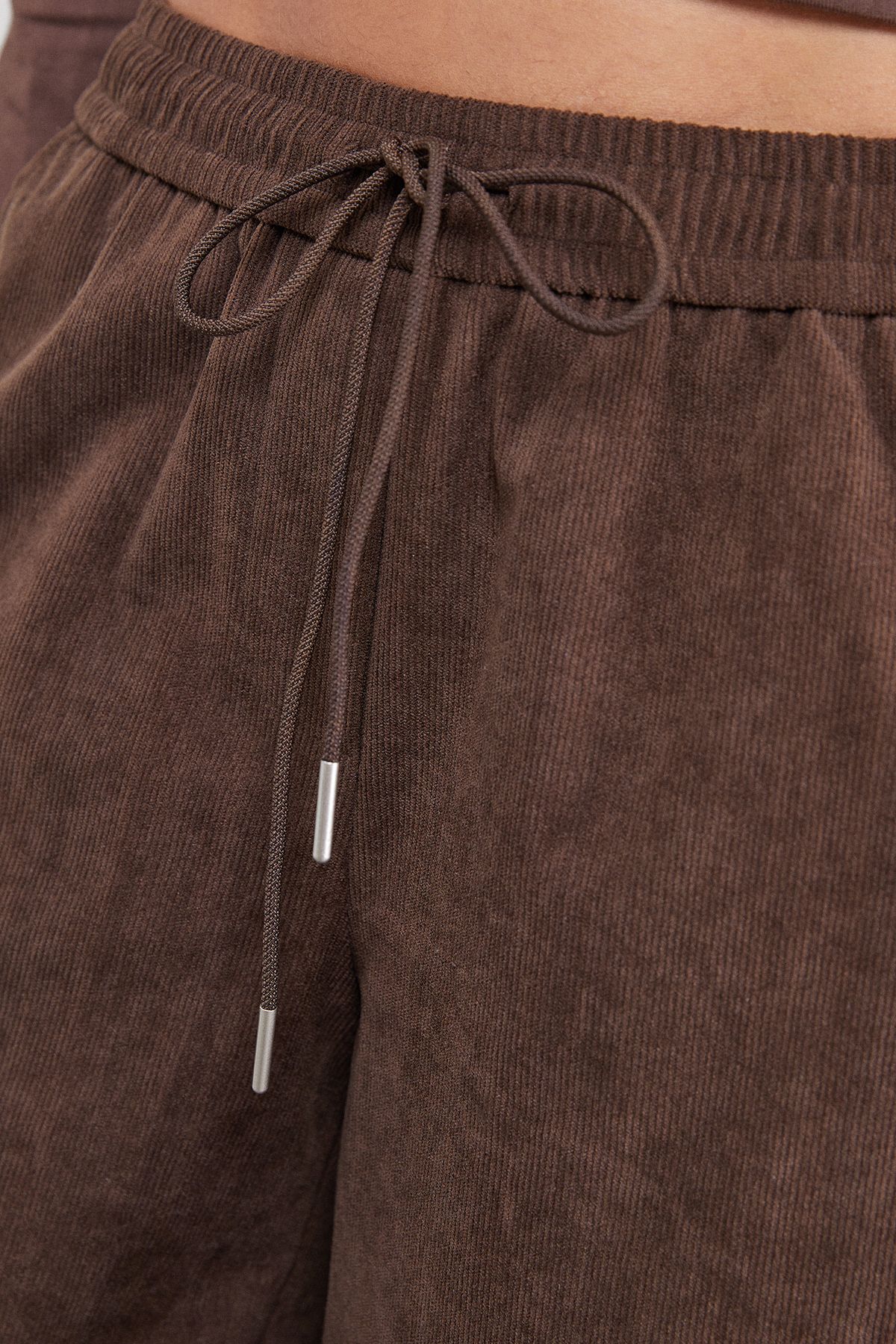 Warehouse Wide Leg Cord Drawstring Trouser Co-ord Choc Brown image 4