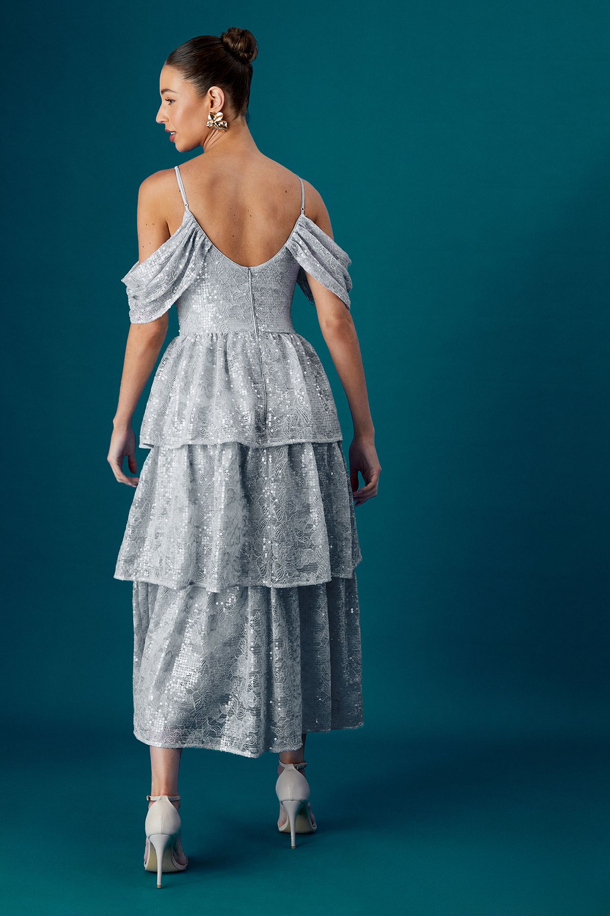 Coast Coast Muse Lace Sequin Tiered Dress Blue image 3