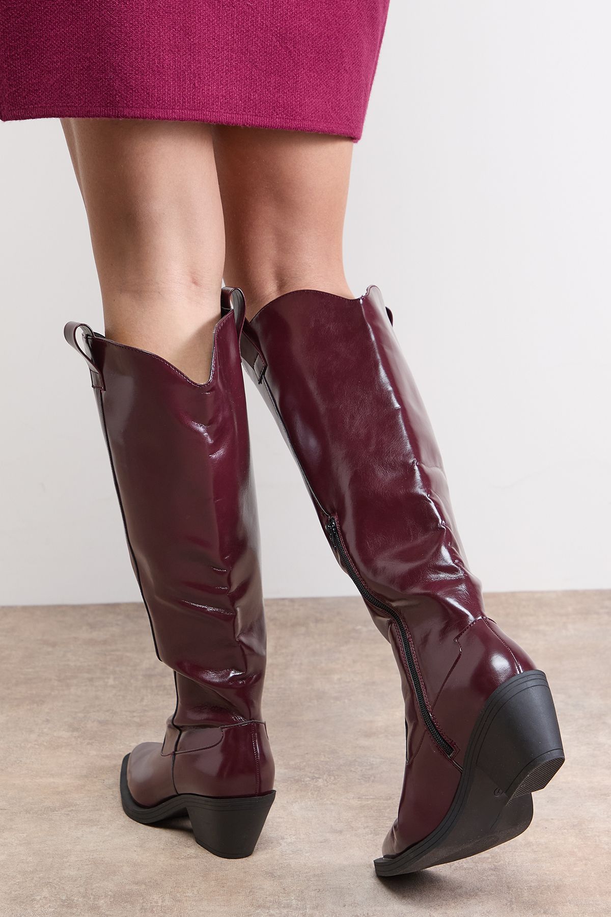 Oasis Cassidy Faux Leather Western Knee Boots Cherry image 4