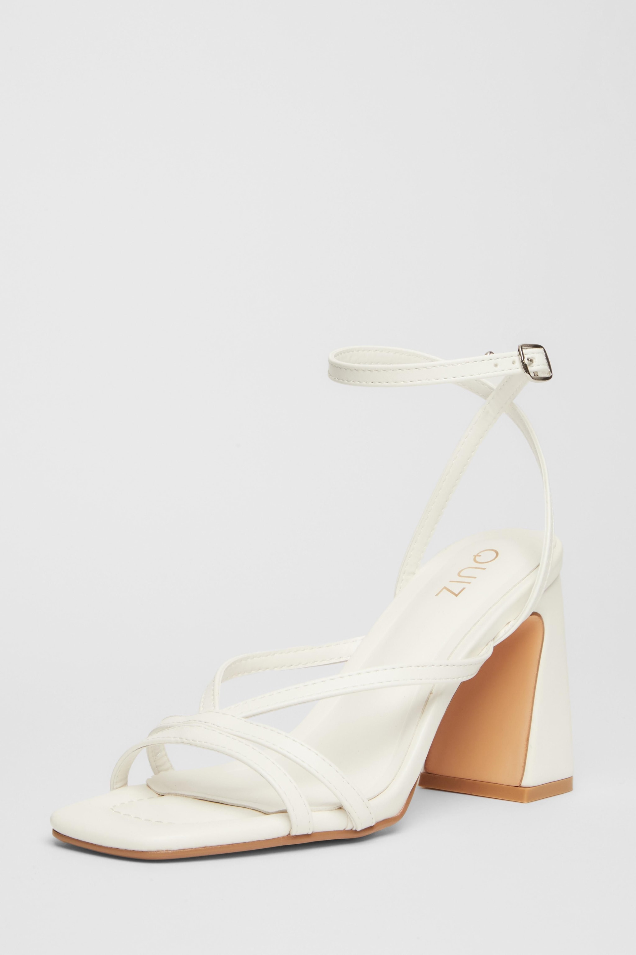 Quiz White Strappy High Block Heels image 1