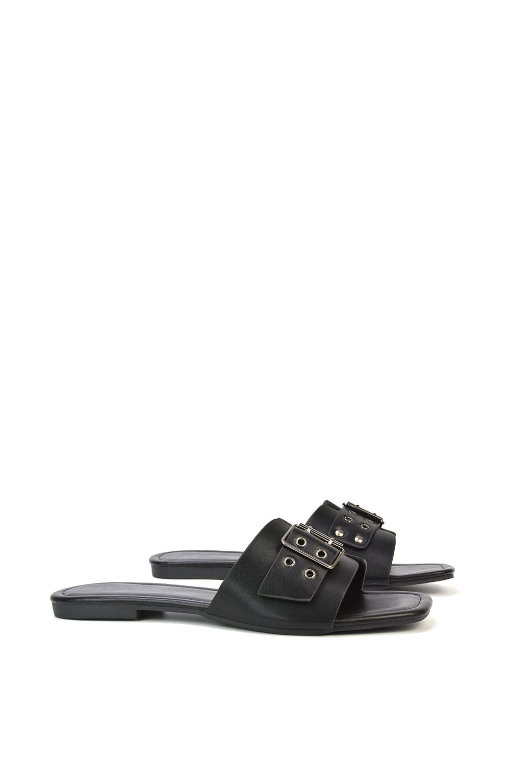 XY London 'Inez' Square Toe Slip On Strappy Flat Sandals With Buckle image 4