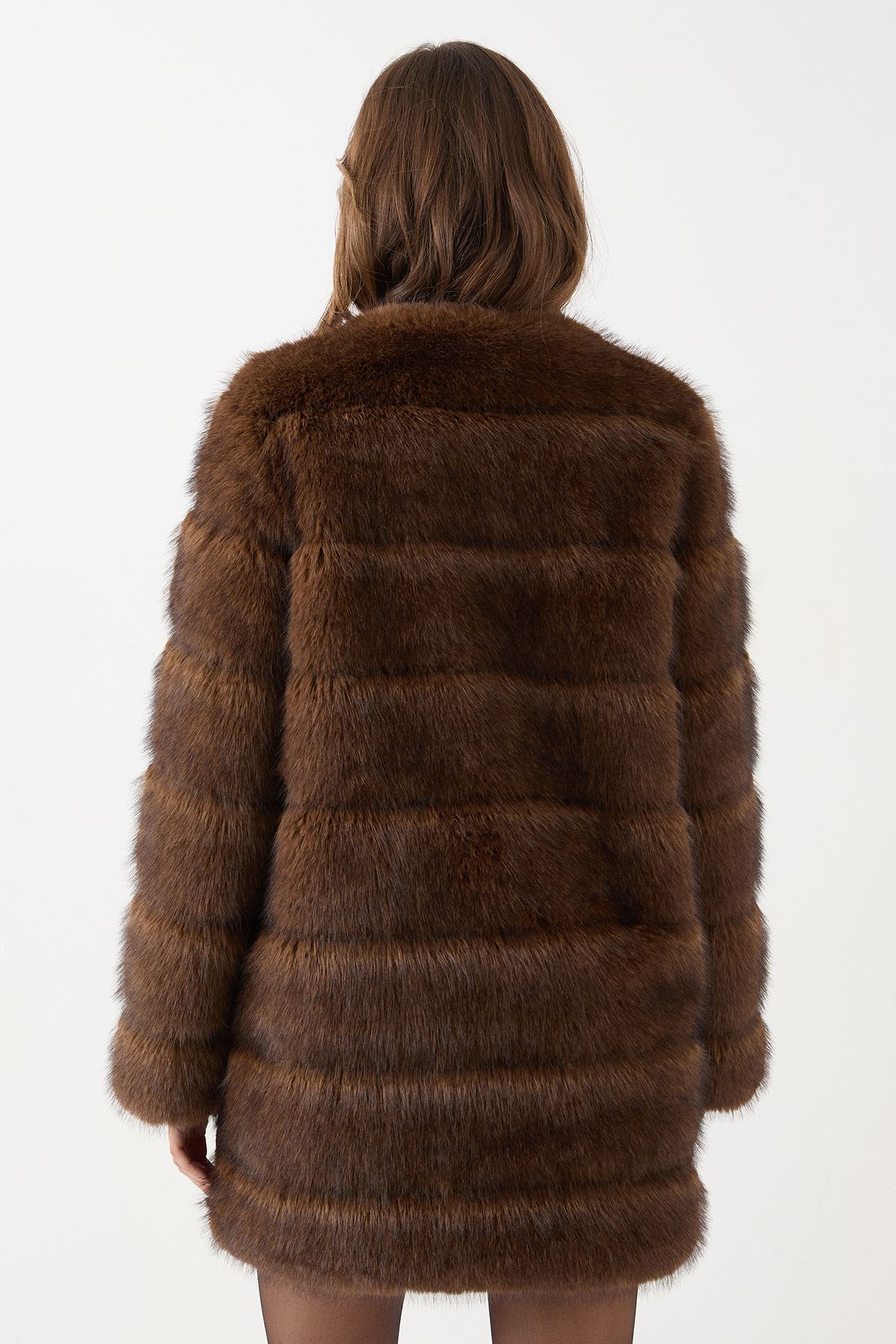 MissPap Panelled Faux Fur Coat Chocolate image 3