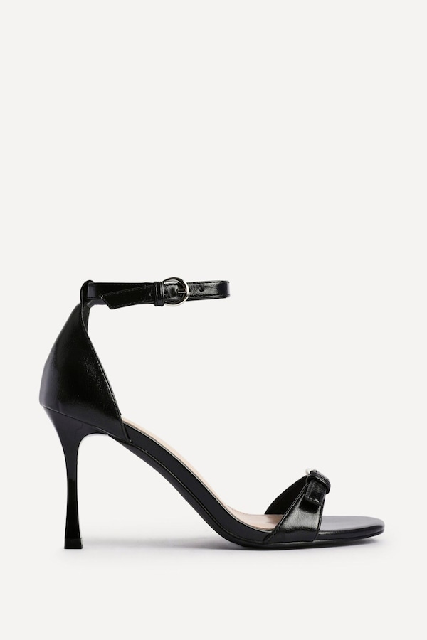 Linzi Prestige Black Faux Leather Stiletto Heeled Sandals