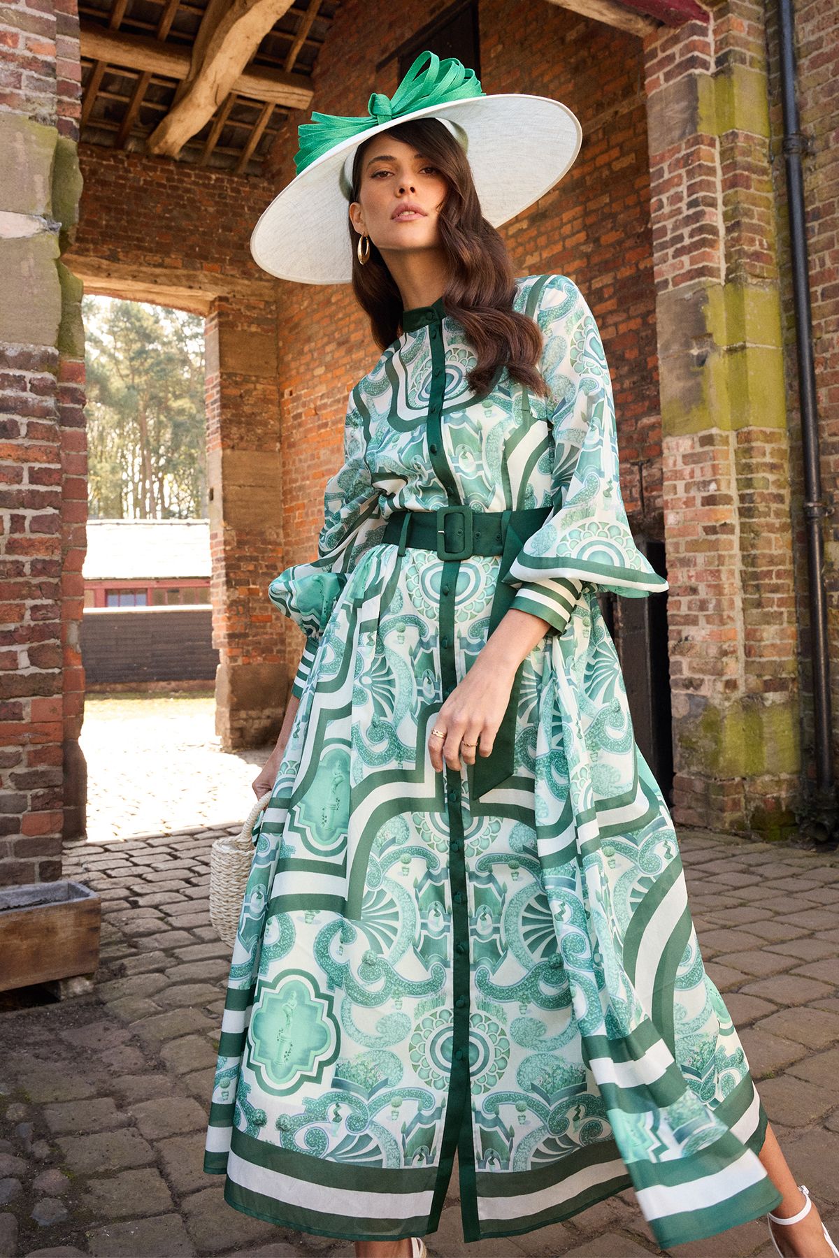 Coast Lisa Tan Organza Belted Shirt Dress Green image 1