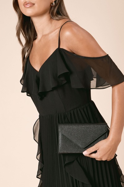 Dorothy Perkins Tampa Glitter Envelope Clutch Bag Black