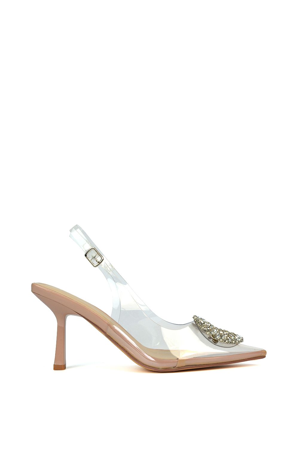 XY London 'Aiysha' Clear Perspex Slingback Jewel Court Shoes Heels with Pointed Toe image 1