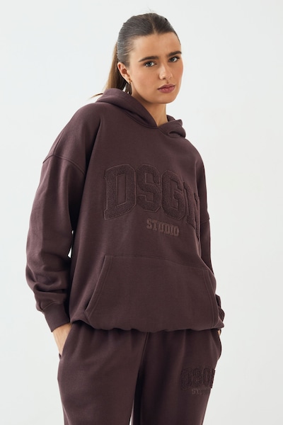 DSGN Studio DSGN Studio Towelling Applique Oversized Hoodie Chocolate