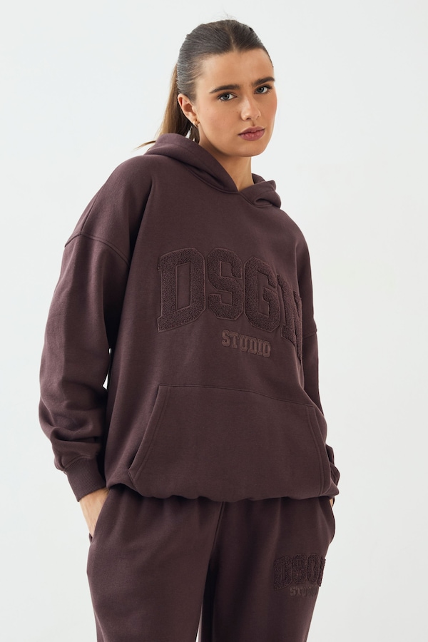 DSGN Studio DSGN Studio Towelling Applique Oversized Hoodie Chocolate