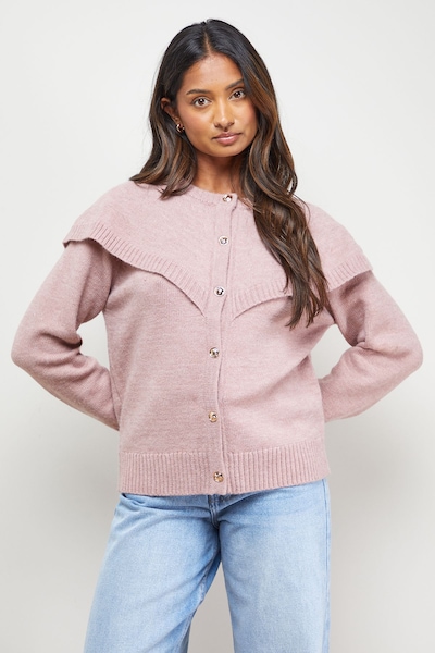 Oasis Cape Detail Button Down Crew Neck Cardigan Desert Rose