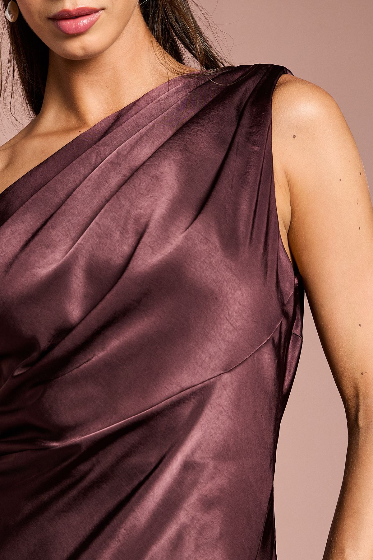 Coast Satin Off One Shoulder Slinky Bridesmaid Fishtail Maxi Dress Espresso image 5