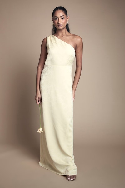 Oasis One Shoulder Satin Jacquard Bridesmaid Maxi Dress Butter