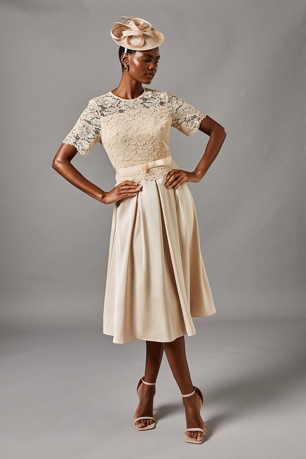 Coast Lace And Crepe Full Skirted Midi Dress Champagne image 1