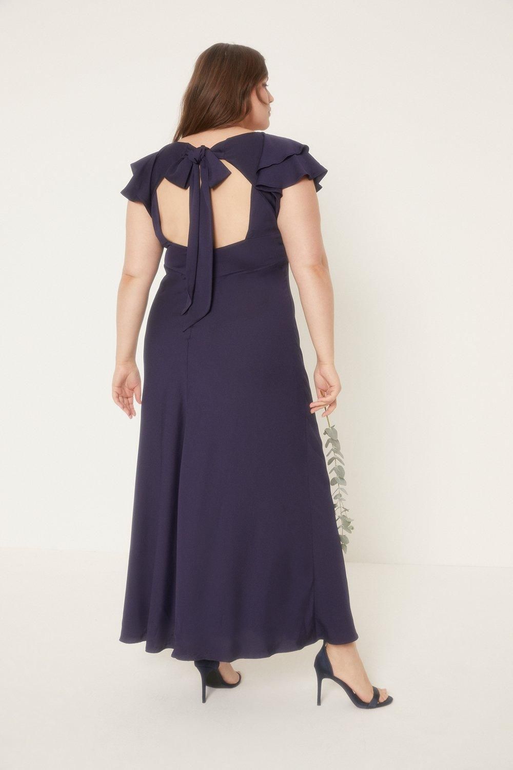 Oasis Curve Frill  Satin Bias Midaxi Dress Navy image 3