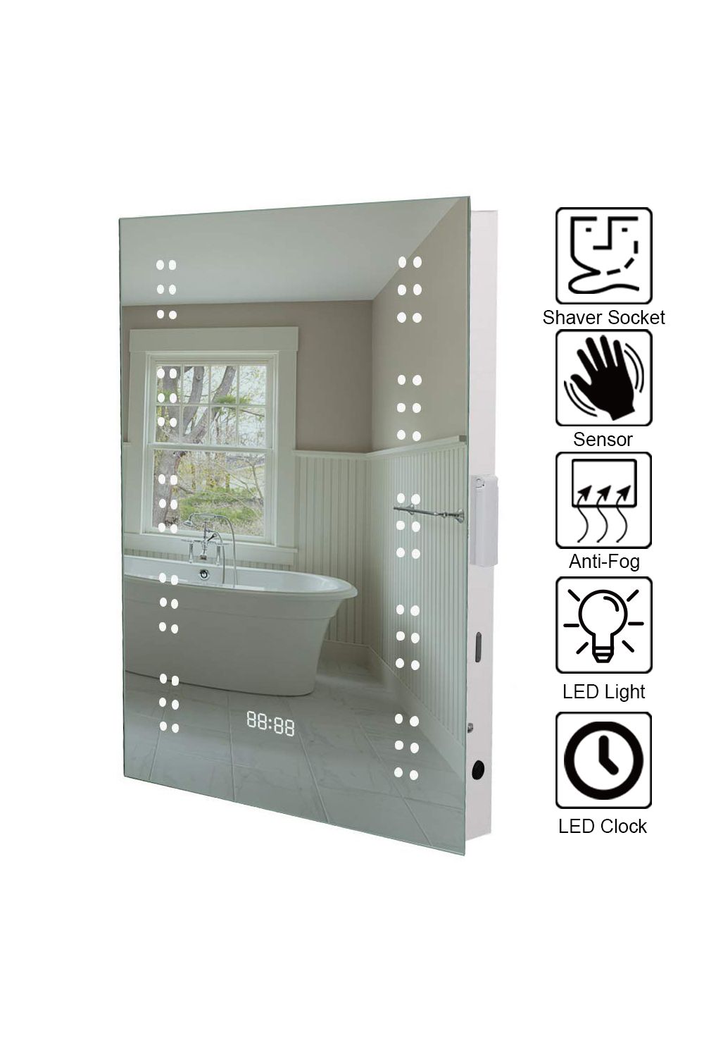 Living and Home Bathroom Anti-Fog Wall Mounting LED Vanity Mirror with Sensor Switch and Clock image 5