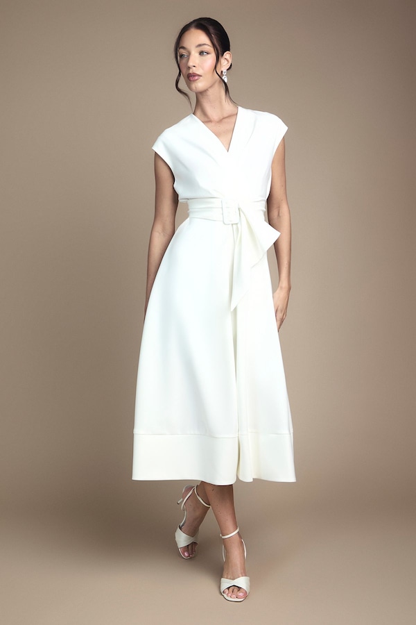 Coast Sleeveless Belted Midi Wedding Dress Ivory