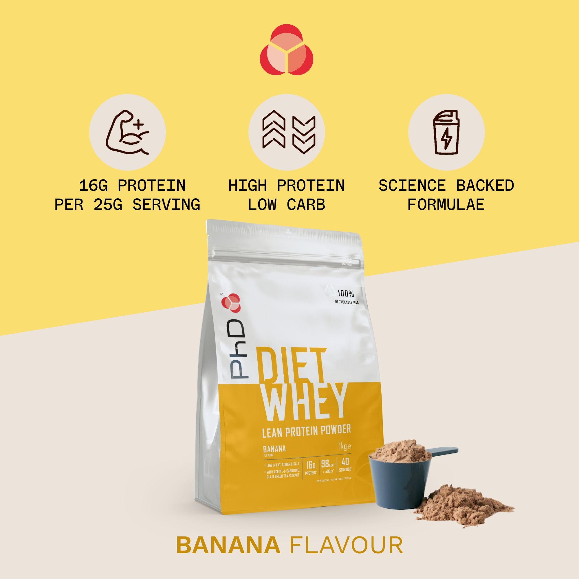 PhD Nutrition Diet Whey Protein Powder Banana 2KG image 4