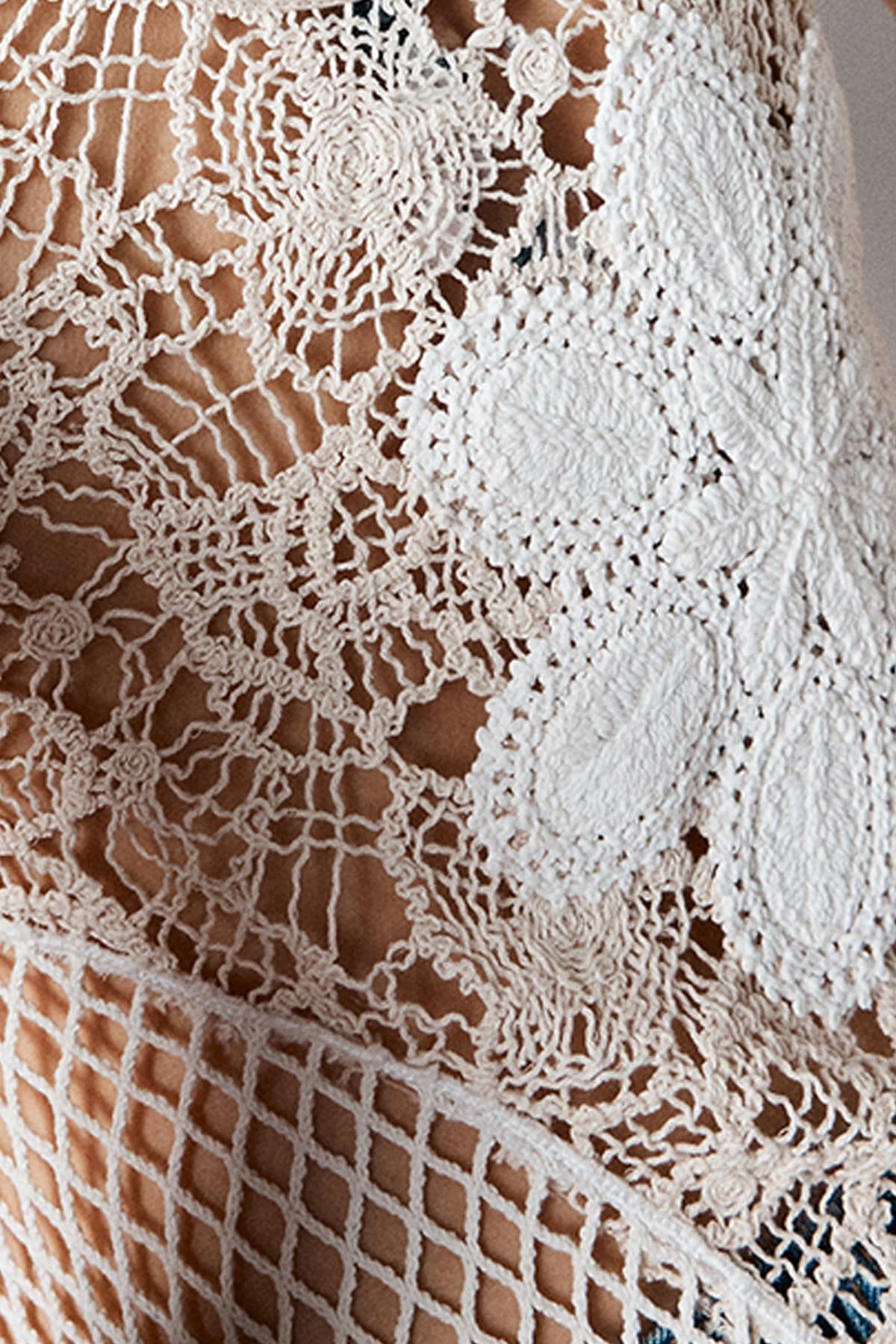 NastyGal Premium Crochet Embroidered Patched Scoop Neck Mini Dress Stone image 5