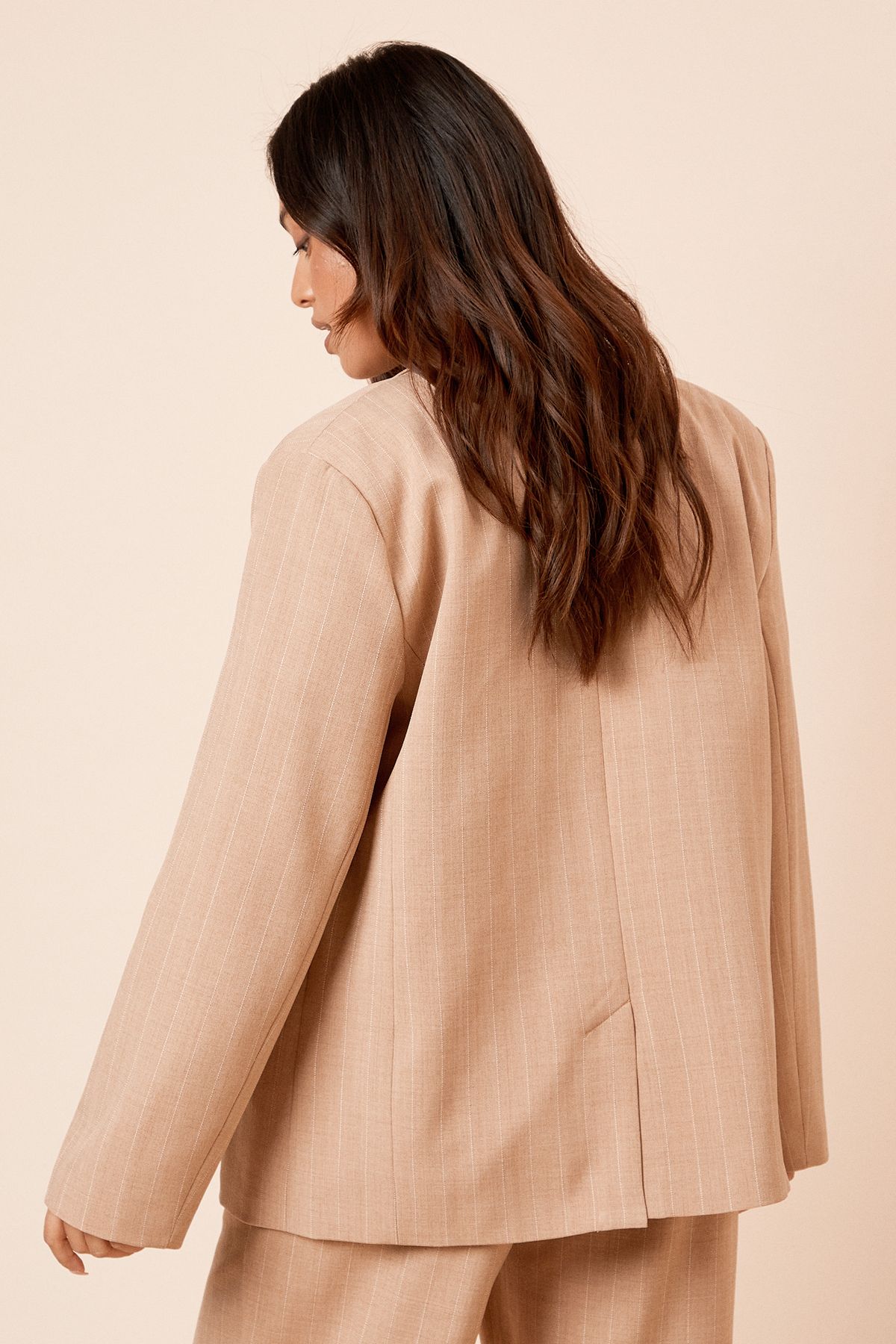 Dorothy Perkins Petite Oversized Double Breasted Stripe Blazer Camel image 3