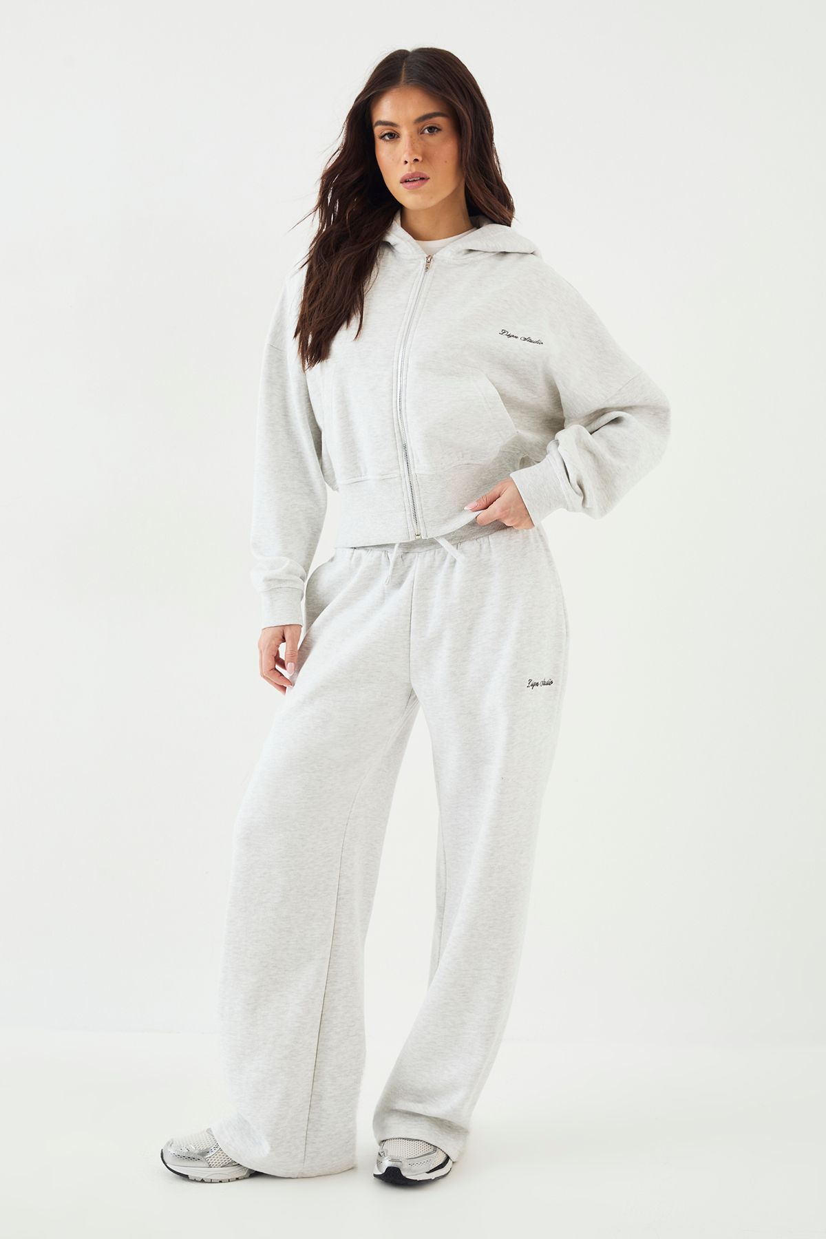 DSGN Studio DSGN Studio Script Embroidered Hooded Tracksuit Ash Grey image 1