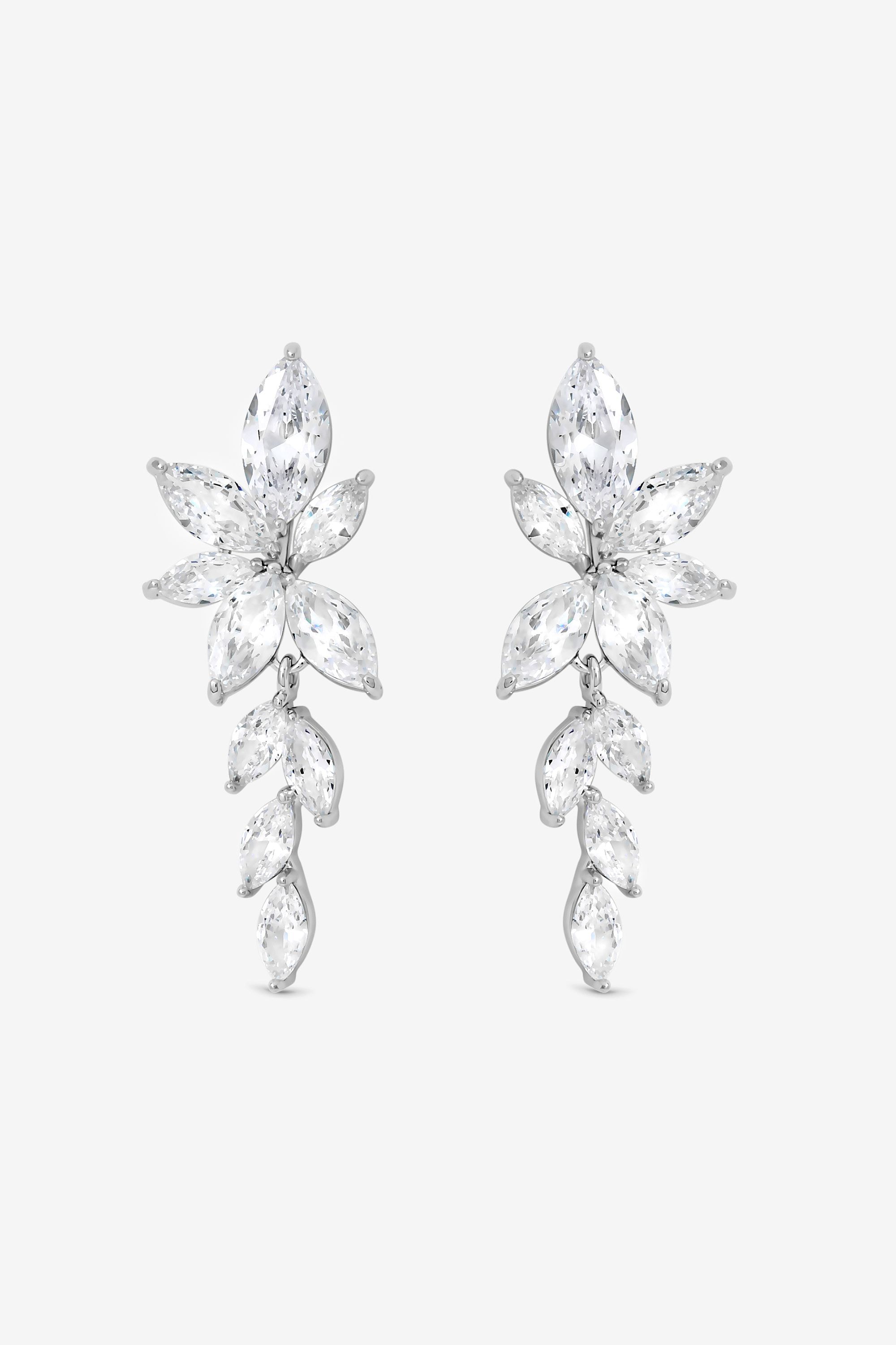 Jon Richard Rhodium Plated Crystal Leaf Drop Earrings image 1