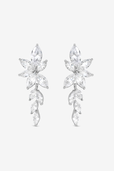 Jon Richard Rhodium Plated Crystal Leaf Drop Earrings