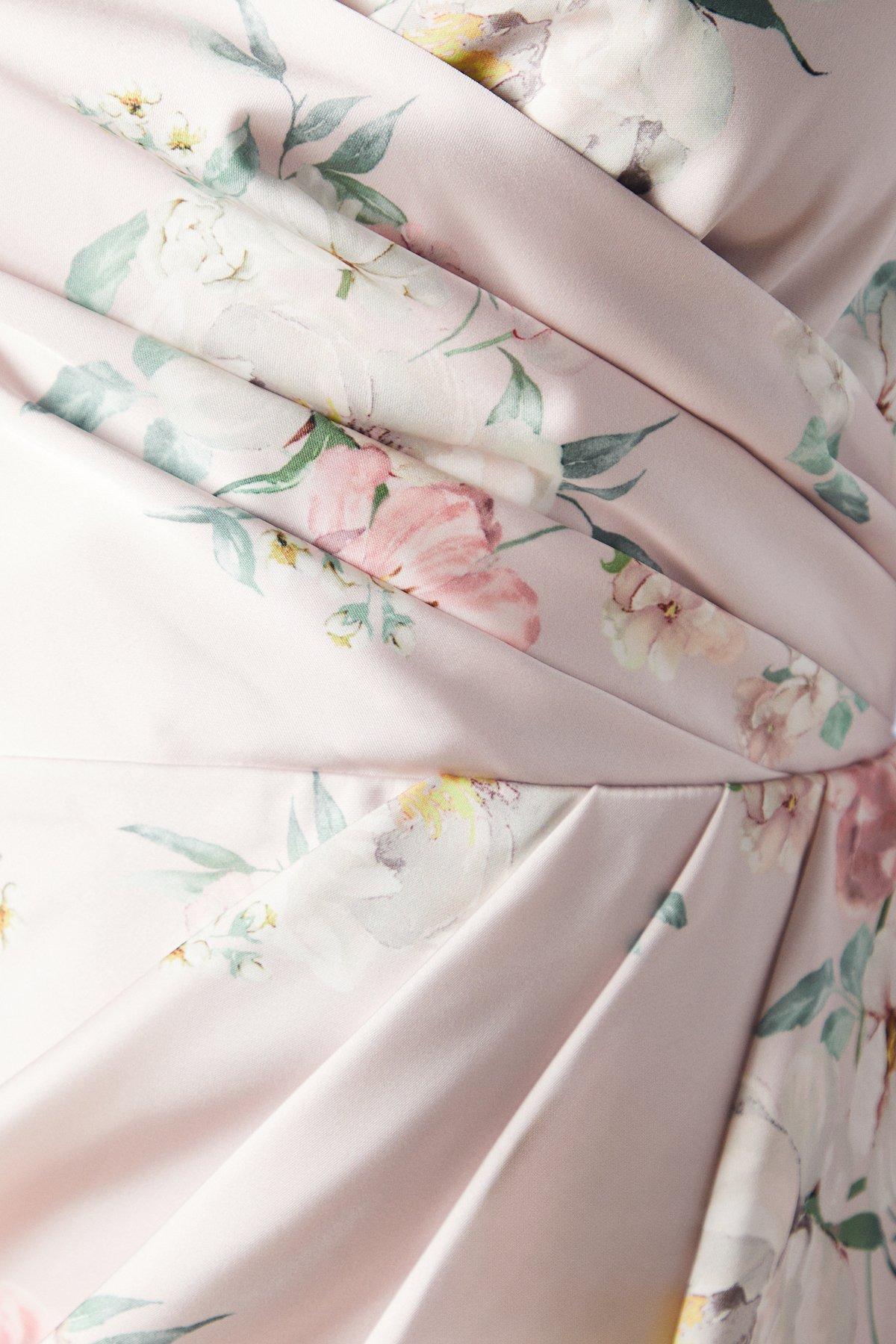 Coast Spring Posy Printed Satin Ruche Waist Bridesmaid Dress Blush image 5