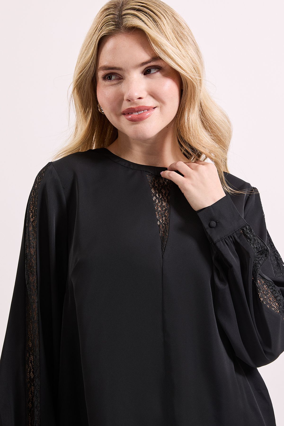 Dorothy Perkins Lace Insert Long Sleeve Blouse Black image 3