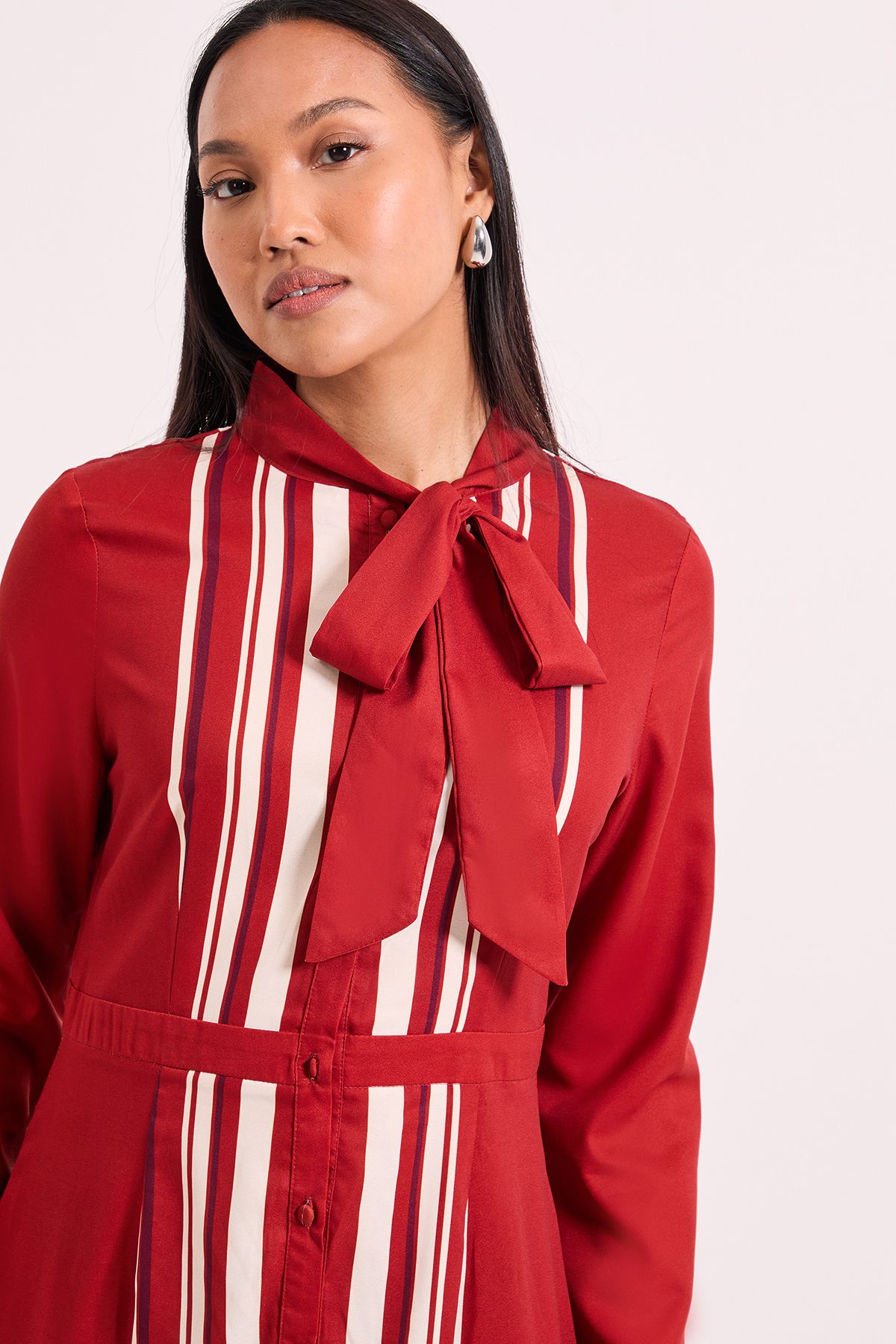 Principles Placement Print Tie Neck Yolk Detail Crepe Midi Dress Rust image 2