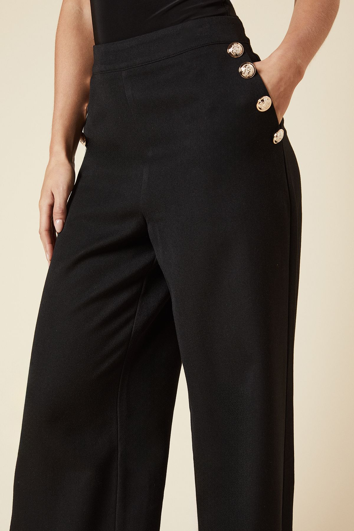 Dorothy Perkins Petite Button Tailored Wide Leg Trouser Black image 4