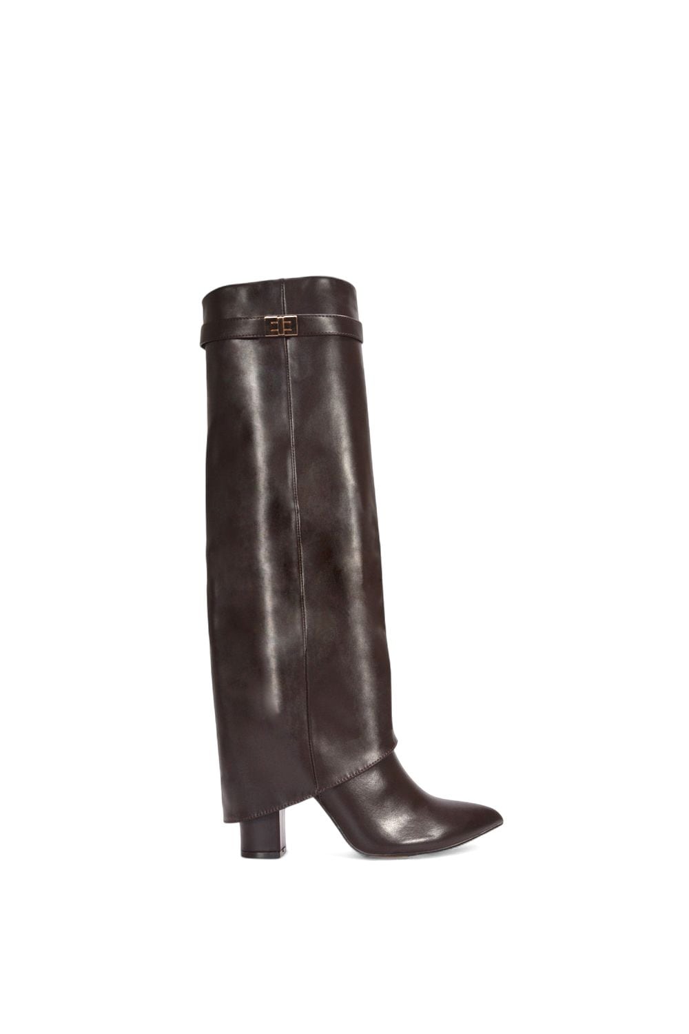 XY London 'Rayna' Block Heel Knee High Foldover Boots With Pointed Toe