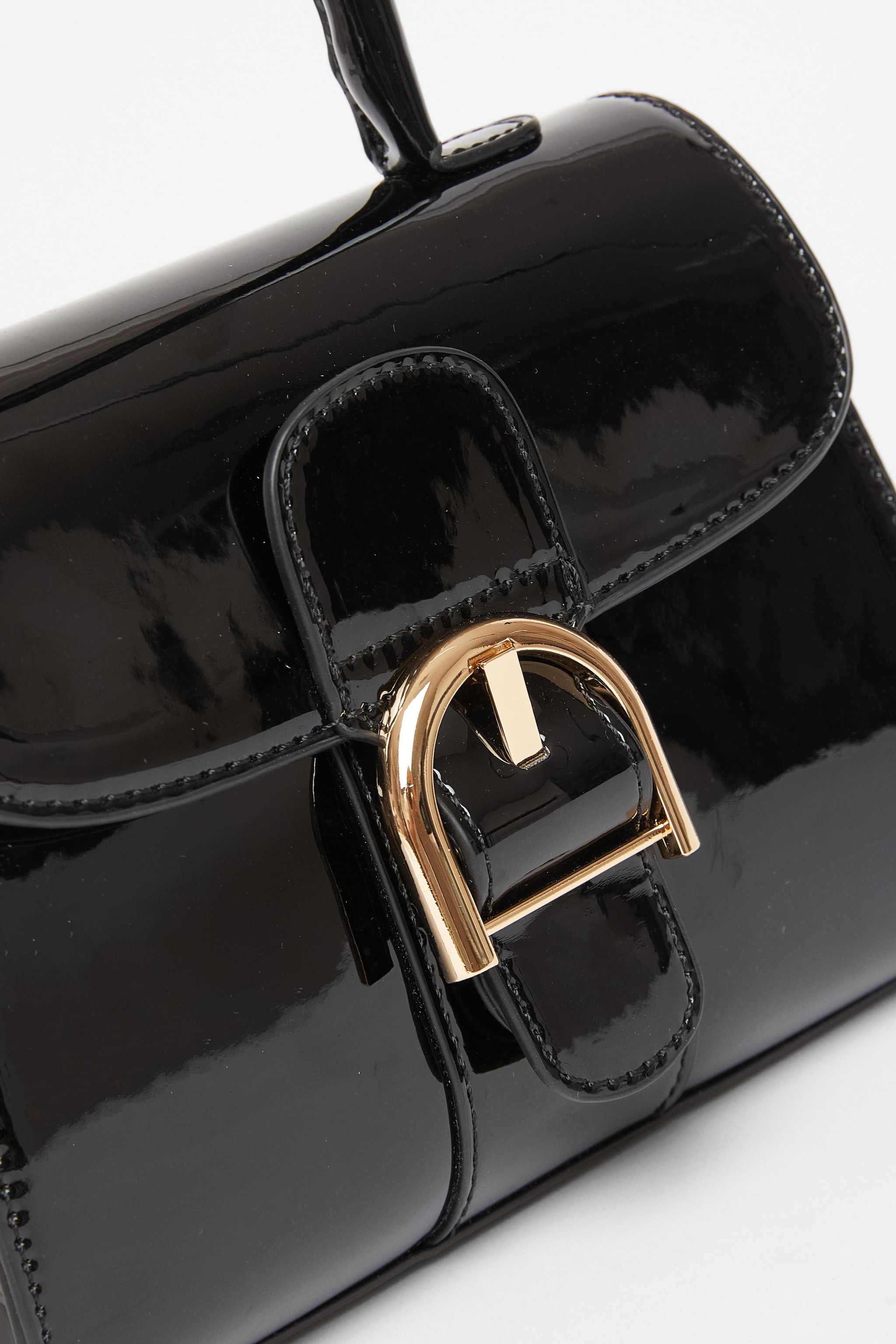 Quiz Black Patent Top Handle Bag image 5