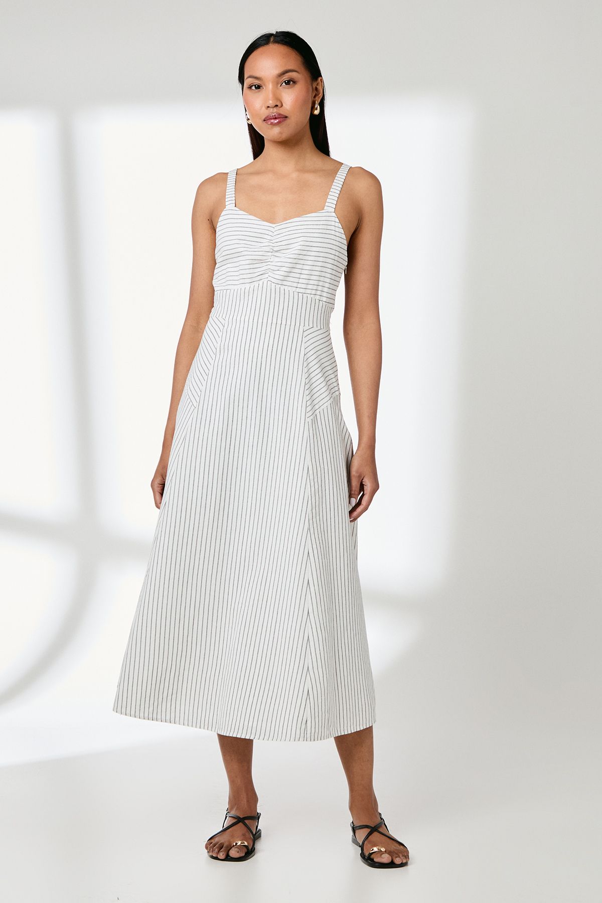 Principles Stripe Panelled Strappy Midi Dress White