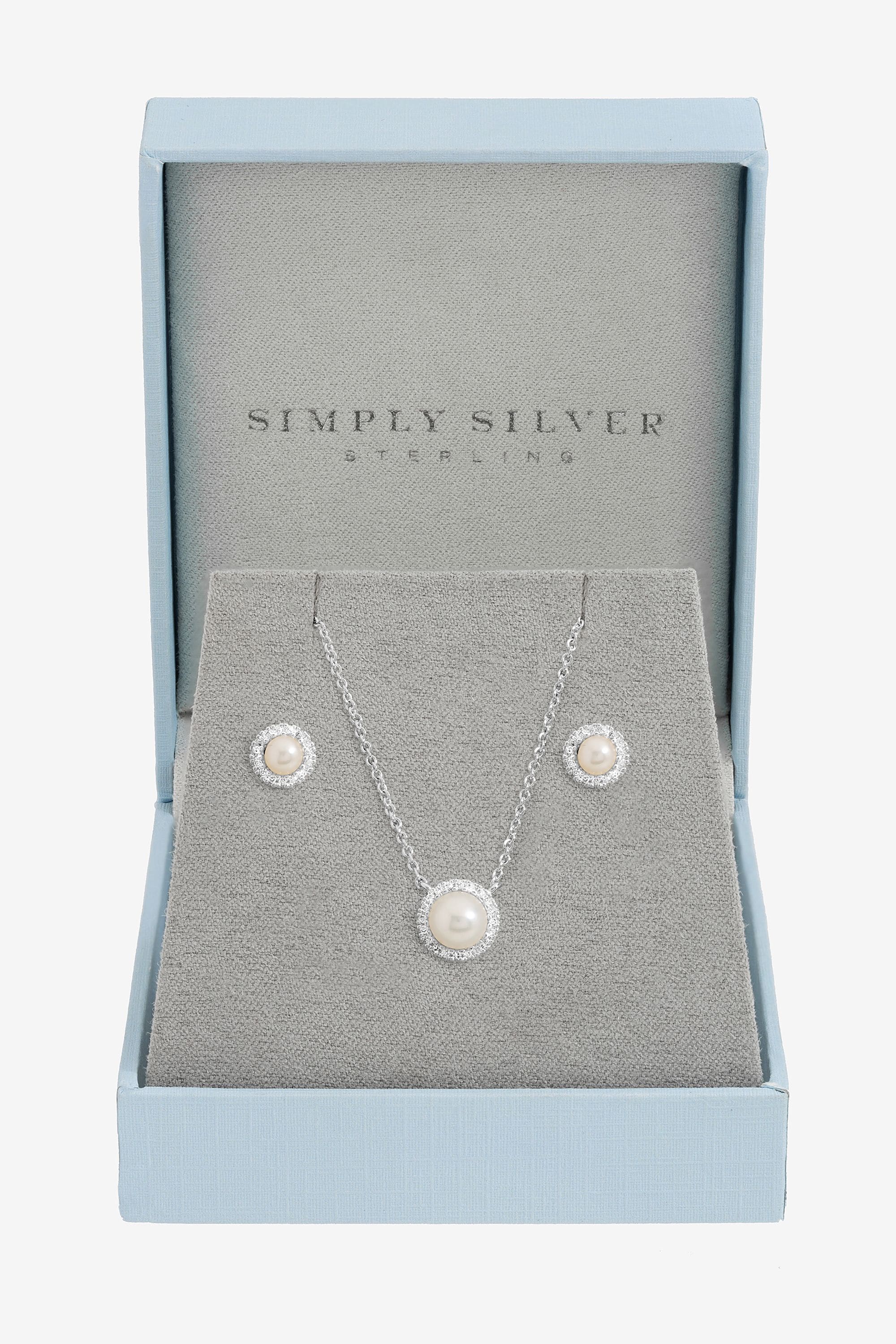 Inicio Sterling Silver Plated Pearl Halo Set - Gift Box
