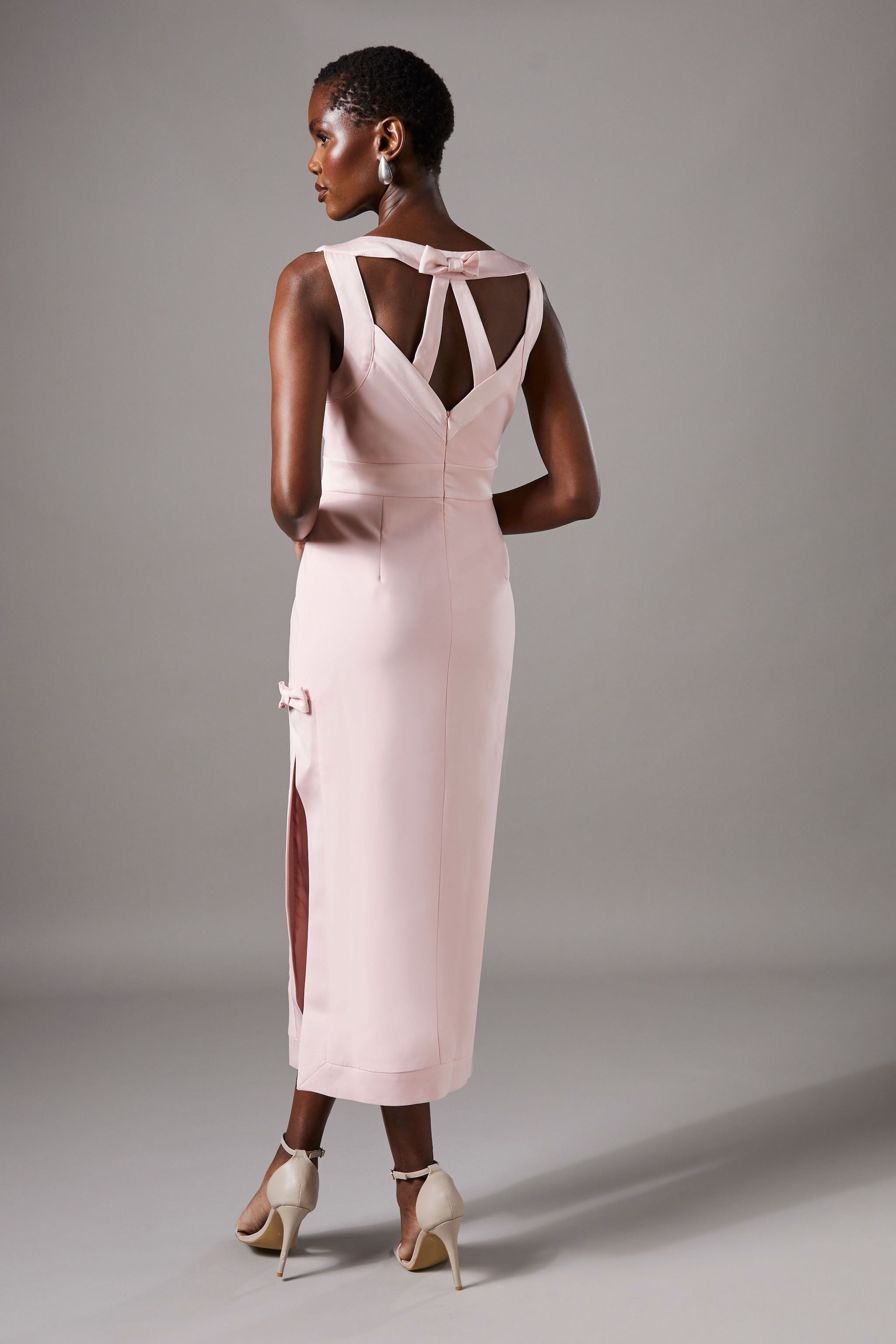 Coast Bow Detail Round Neck Midaxi Dress Pink image 3