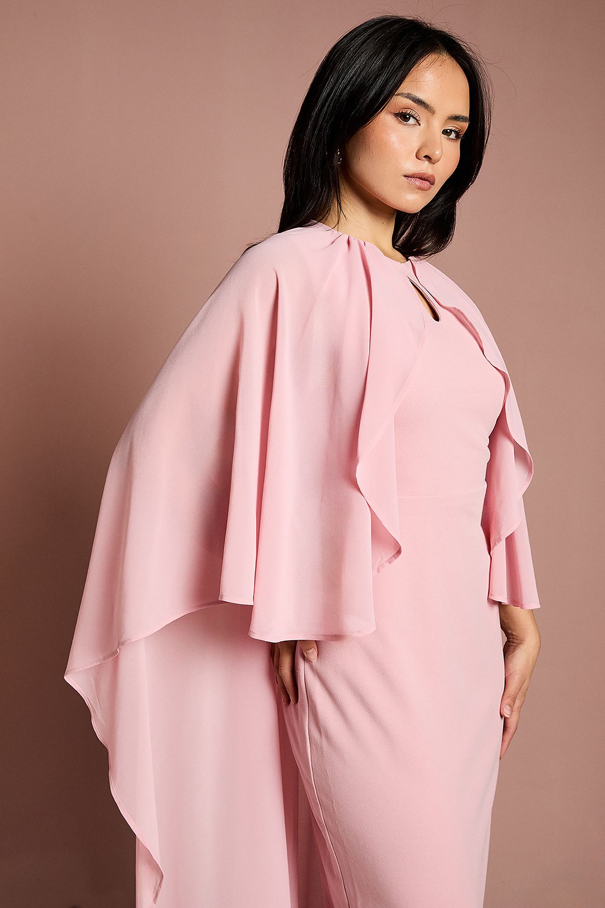 Coast Petite Ruffle Chiffon Cape Crepe Maxi Dress Blush image 2