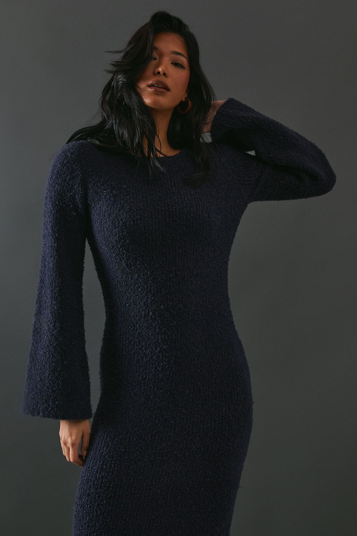 Warehouse Stitch Detail Fluted Sleeve Midaxi Dark Blue image 4