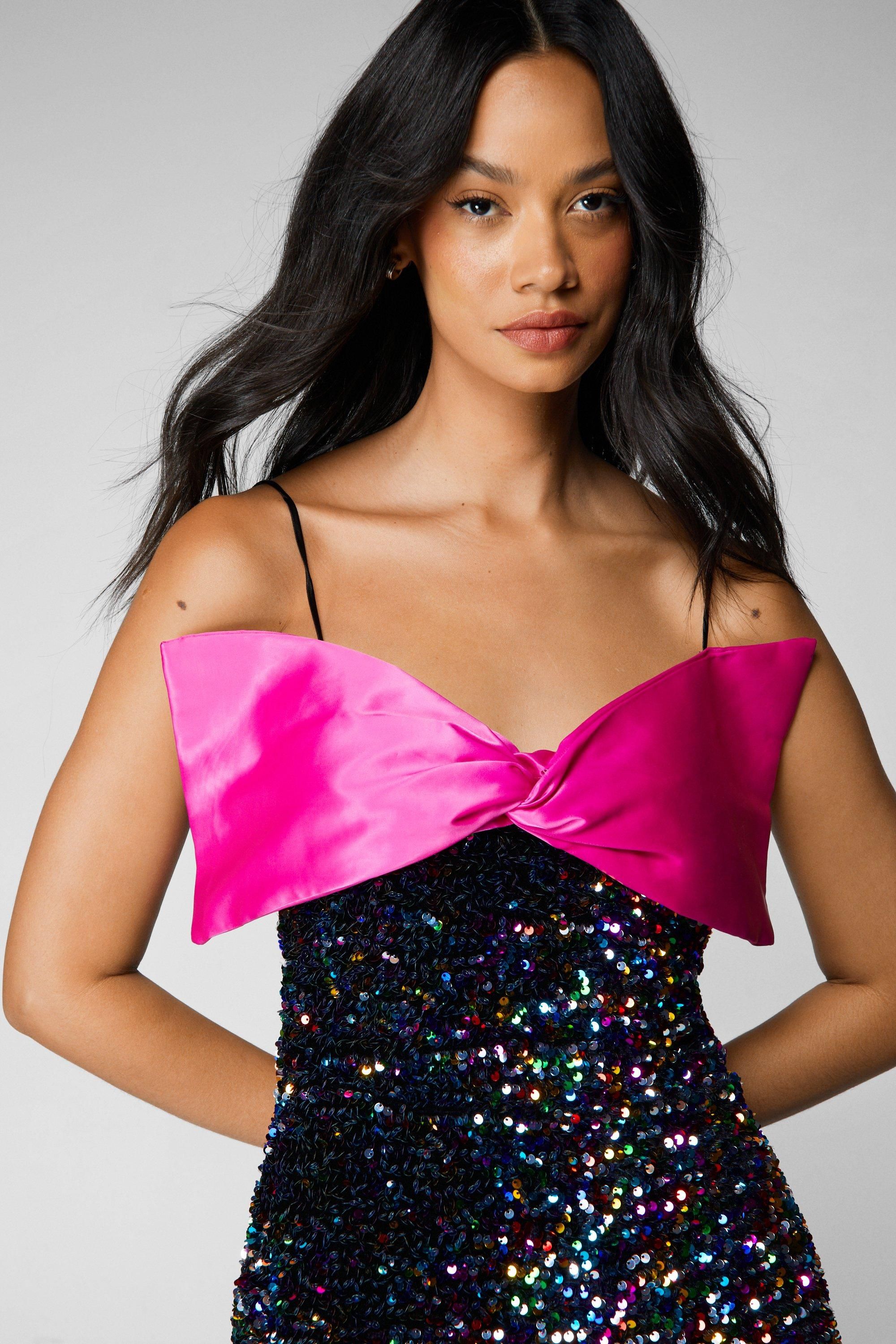 NastyGal Bow Detail Sequin Mini Dress Multi image 2