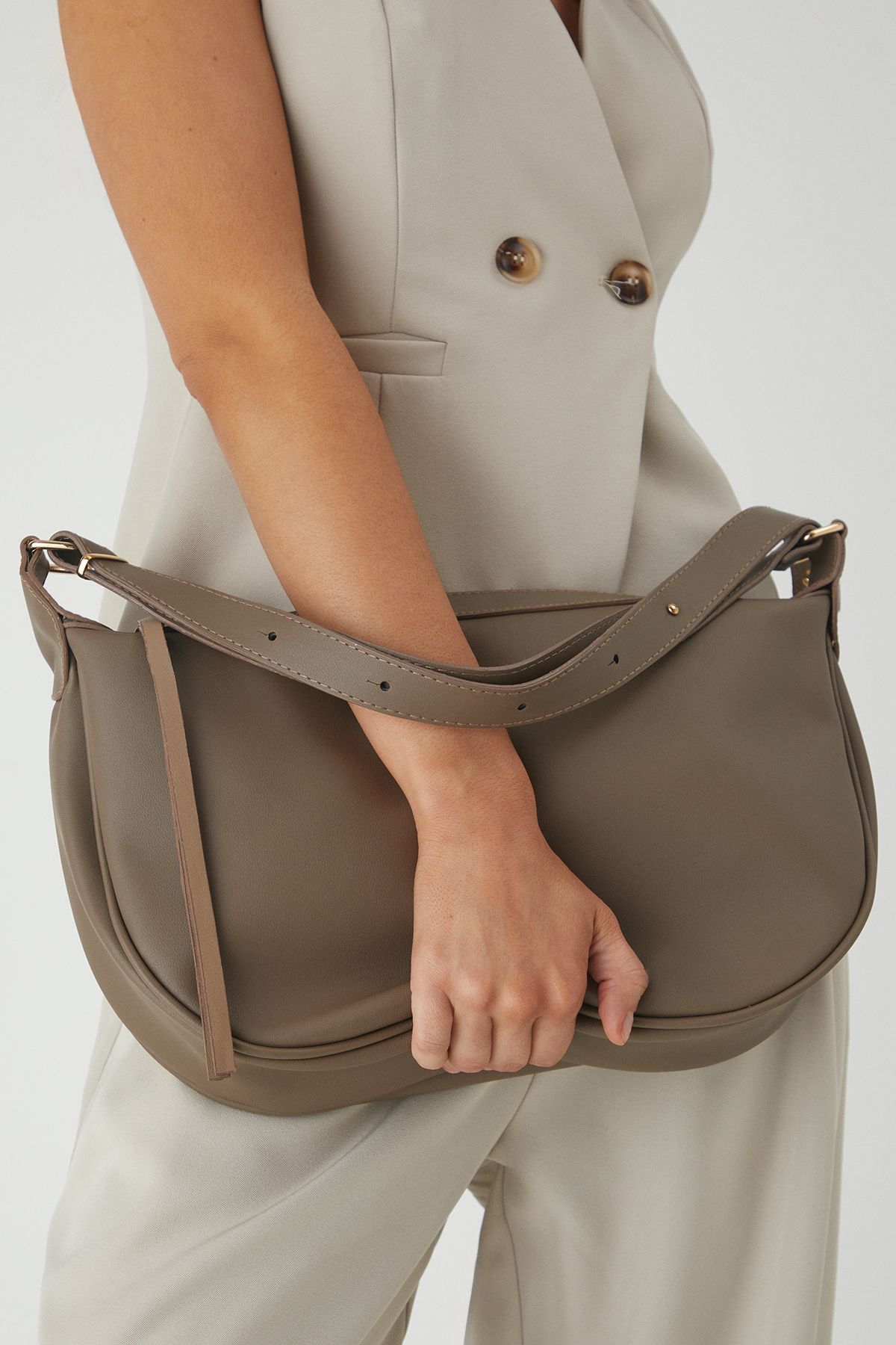 MissPap Slouch Faux Leather Shoulder Bag Taupe image 1
